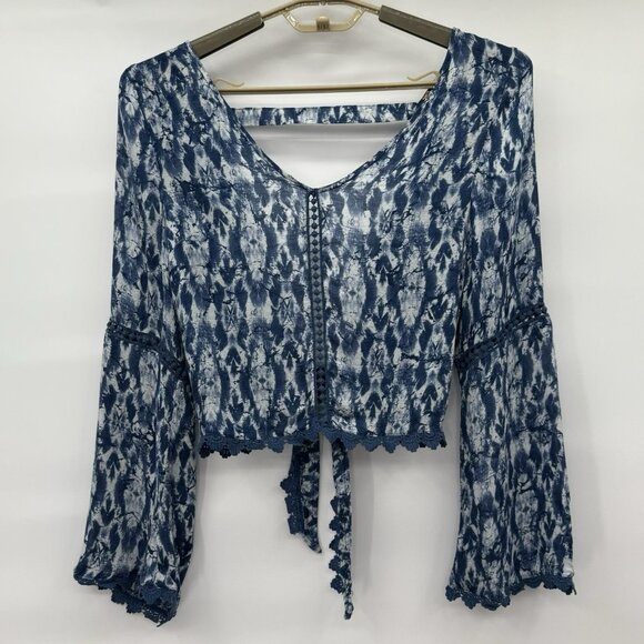 Sea Gypsies Top Bell Sleeves Cropped Crochet Detail‎ Boho V Neck Festival - Picture 1 of 11